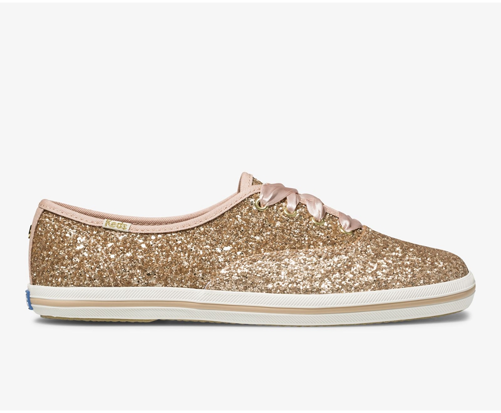 Womens Keds Sneakers - Kate Spade new york Champion Glitter - Rose Gold - 8620-TYULQ